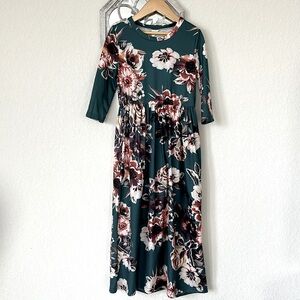 21 Kids • Teal Pocketed Cottagecore Coquette Floral Print Comfy Fall Maxi Dress